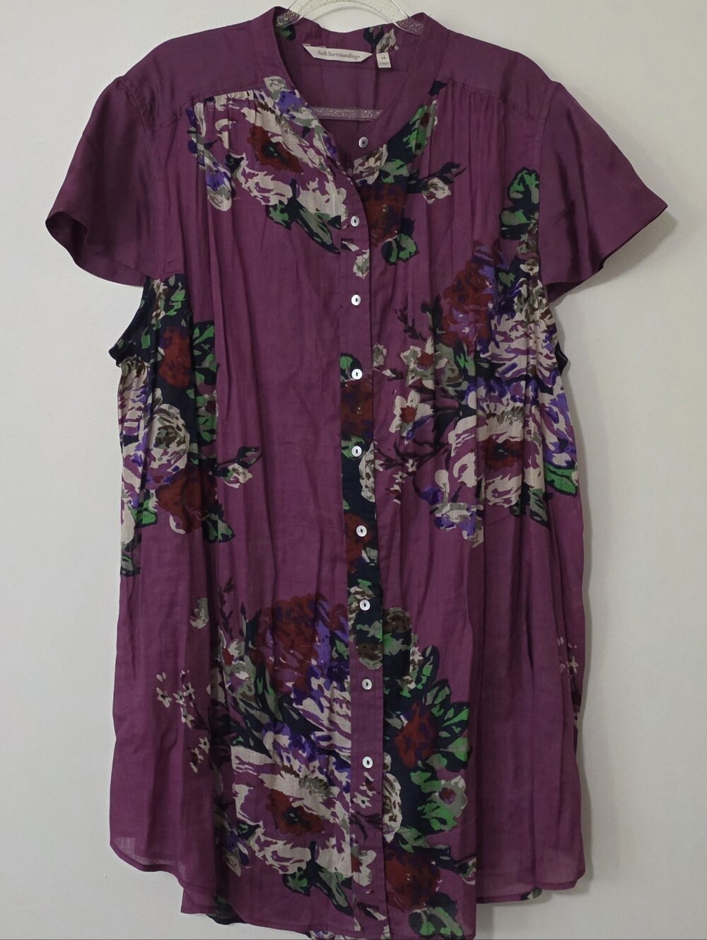 Soft Surroundings Sheer Tunic Top Cap Sleeve Floral Botanical Romantic Boho 1X